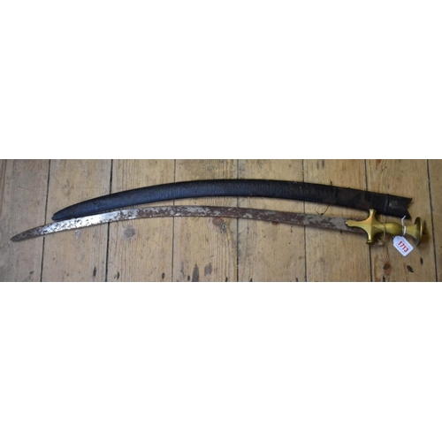 1713 - An Indian Tulwar and leather scabbard, with 74cm curved blade; together with a machete; a commando k... 