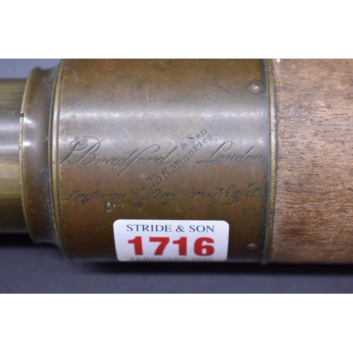 1716 - An antique brass single drawer telescope, inscribed 'J Bradford & Son, London...', 89.5cm e... 