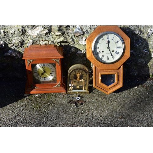 1062 - A Zench wall clock; together with a mantel clock and a Rhythm mantel clock.  ... 