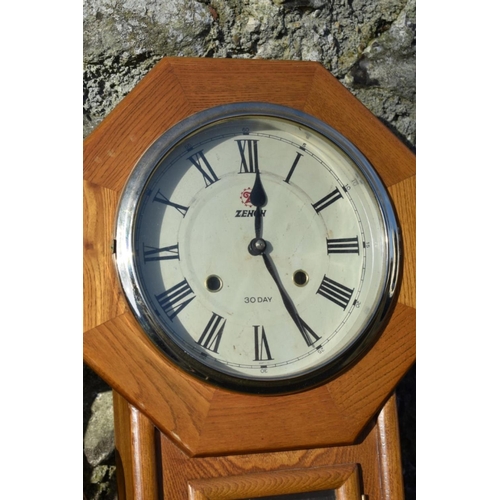 1062 - A Zench wall clock; together with a mantel clock and a Rhythm mantel clock.  ... 