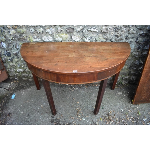 1074 - An antique mahogany demi lune table, 122cm wide x 58cm deep x 74cm high. 