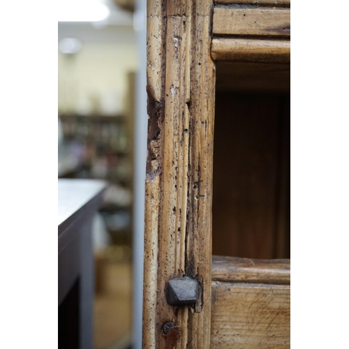 1086 - An 19th century Irish pine dresser, 203.5cm high x 162.5cm wide x 44cm deep.