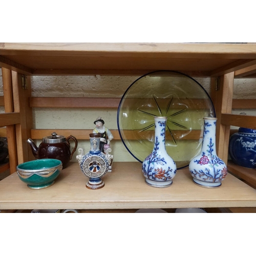 1102 - A mixed group of ceramics, to include: a silver mounted pottery teapot & cover; and a pearlware ... 