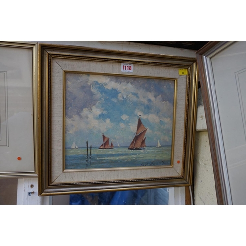 1118 - Hugh Boycott-Brown, sailing boats, signed, oil on board, 24 x 29cm; together with a pair of wat... 