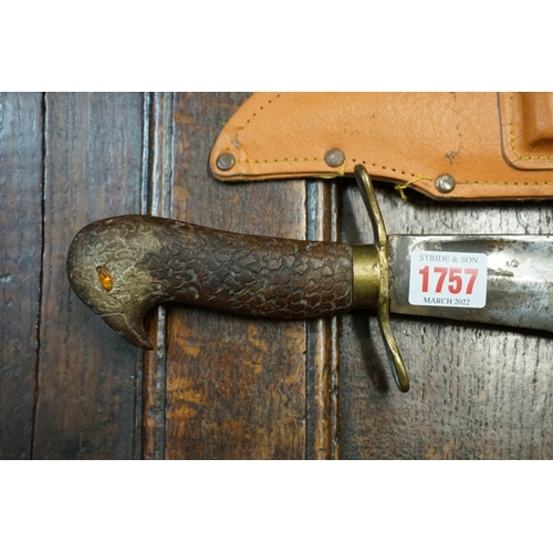 1757 - Three Bowie knives, two with leather sheaths.