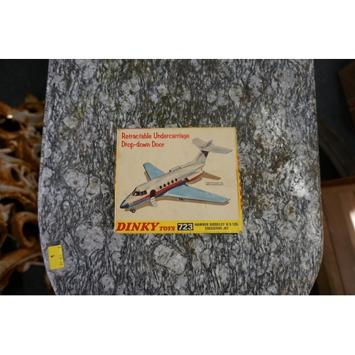 848 - Dinky: a group of four vintage Dinky, comprising: 721 Junkers JU 87B Stuka; 726 Messerschmitt B... 