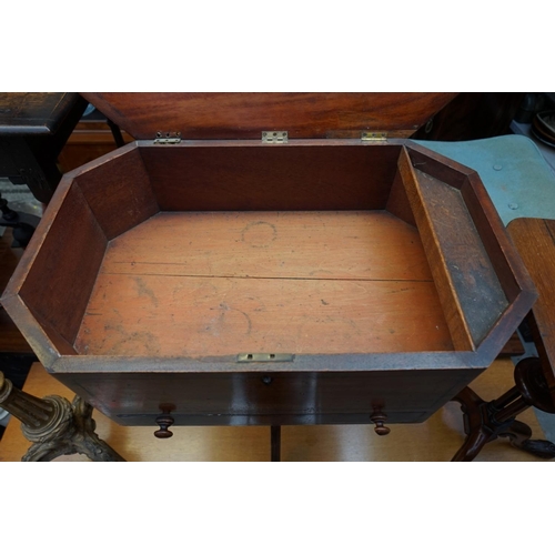 1083 - WITHDRAWN FROM SALE: An antique mahogany tripod work table, with hinged top, 56.5cm wide.... 