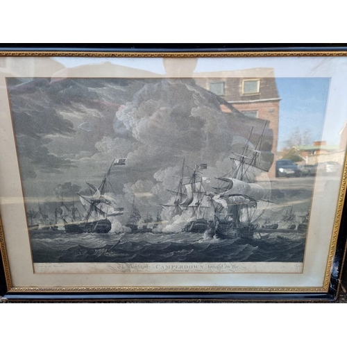 1080a - Two old engravings depicting ships at battle.