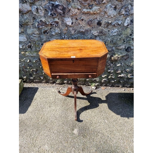 1083 - WITHDRAWN FROM SALE: An antique mahogany tripod work table, with hinged top, 56.5cm wide.... 