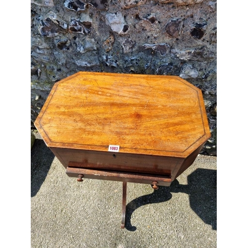 1083 - WITHDRAWN FROM SALE: An antique mahogany tripod work table, with hinged top, 56.5cm wide.... 