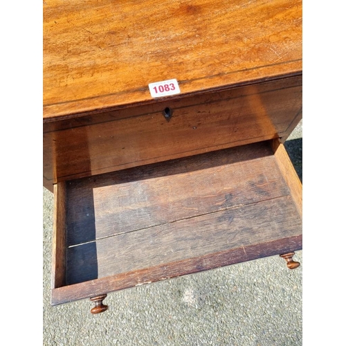 1083 - WITHDRAWN FROM SALE: An antique mahogany tripod work table, with hinged top, 56.5cm wide.... 