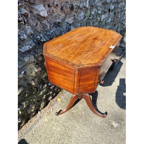 1083 - WITHDRAWN FROM SALE: An antique mahogany tripod work table, with hinged top, 56.5cm wide.... 