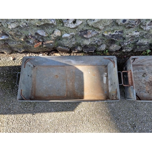 1084 - A pair of galvanised metal troughs.