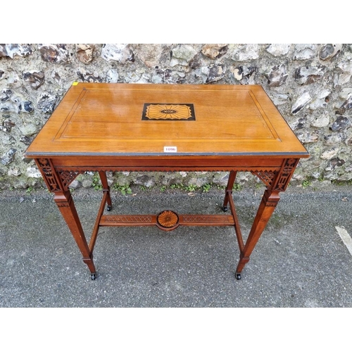 1096 - A carved and inlaid two tier occasional table, 69cm wide x 42cm deep x 67cm high. ... 