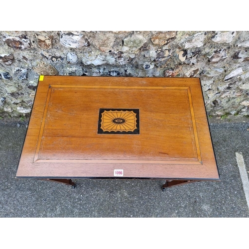 1096 - A carved and inlaid two tier occasional table, 69cm wide x 42cm deep x 67cm high. ... 