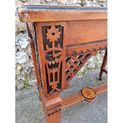 1096 - A carved and inlaid two tier occasional table, 69cm wide x 42cm deep x 67cm high. ... 