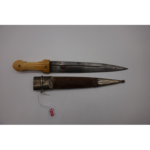 1800 - An antique bone handled dagger, having 26.5cm fullered blade, in metal mounted fabric covered scabba... 