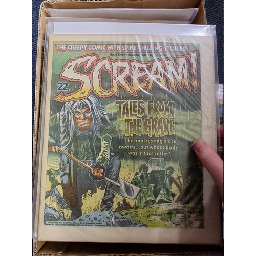 346 - COMICS: box of approx 100 comics to include Scream (#1-14): Valiant Jan 74-Sep76 and others. (One bo... 