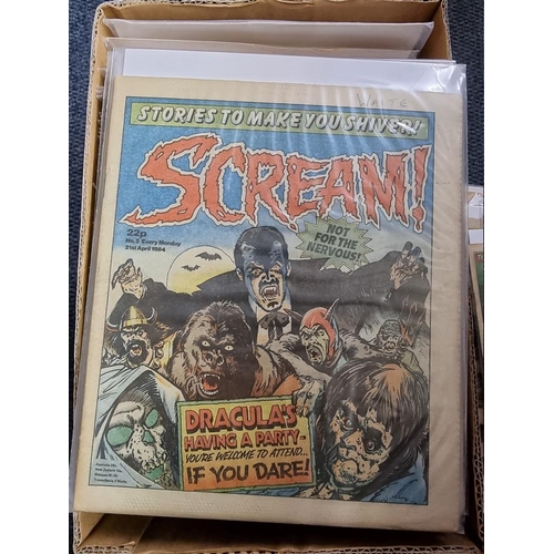 346 - COMICS: box of approx 100 comics to include Scream (#1-14): Valiant Jan 74-Sep76 and others. (One bo... 