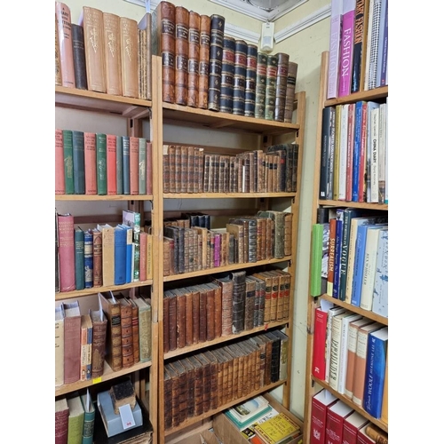 94 - ANTIQUARIAN: a quantity of antiquarian books over 5 shelves, the majority calf bound, approx 11... 