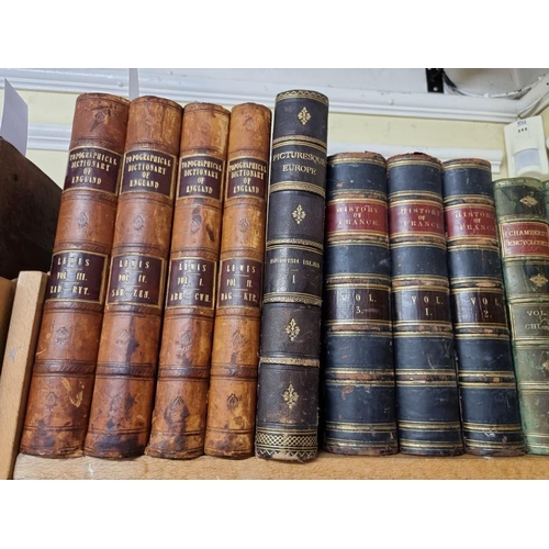 94 - ANTIQUARIAN: a quantity of antiquarian books over 5 shelves, the majority calf bound, approx 11... 