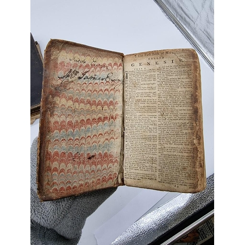 98 - BIBLES: a group of 3 18th century bibles, various sizes, all defective, for sale with all fault... 