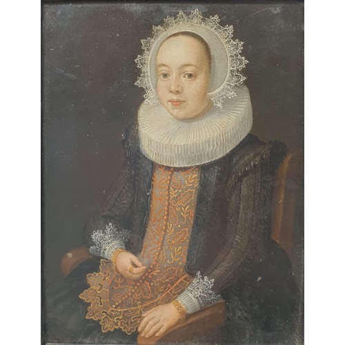 1357 - Circle of Frans Hals (Dutch 1582-1666), half length portrait of a seated lady wearing a bridal stoma...