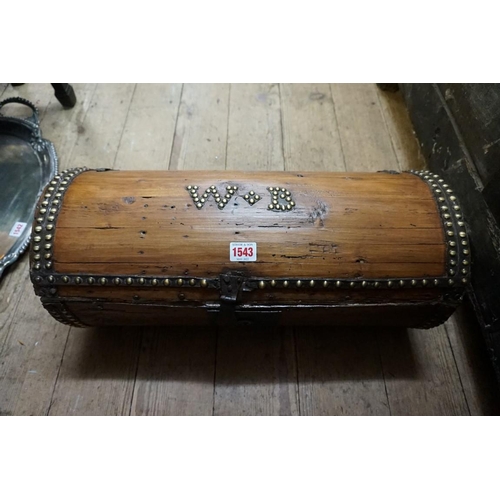 1342 - An antique bass studded dome top casket, 53cm wide.