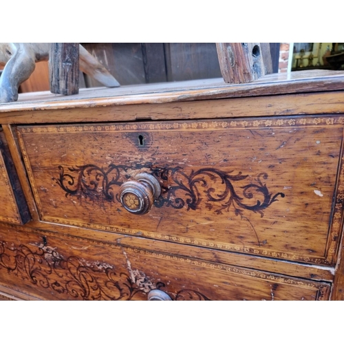 1219 - (ML) An unusual 19th century painted pine chest of drawers, with stencilled decoration, 115cm wide.... 