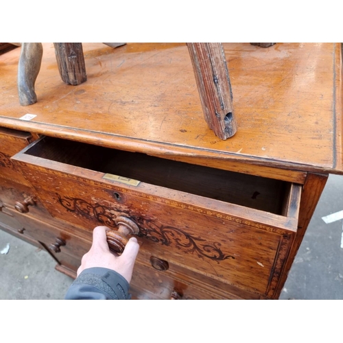 1219 - (ML) An unusual 19th century painted pine chest of drawers, with stencilled decoration, 115cm wide.... 