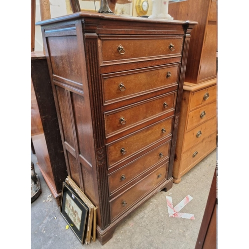 1230 - (ML) An unusual early 20th century oak panelled six drawer chest, 138 x 81cm. ... 