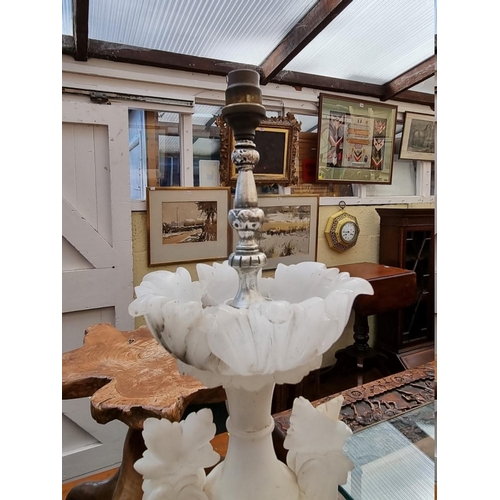 1231 - An alabaster table lamp, height excluding fitting 55cm.