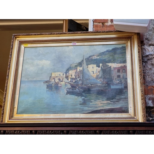 1248 - M Mar..., a Mediterranean harbour, indistinctly signed, oil on canvas, 49 x 70cm. ... 