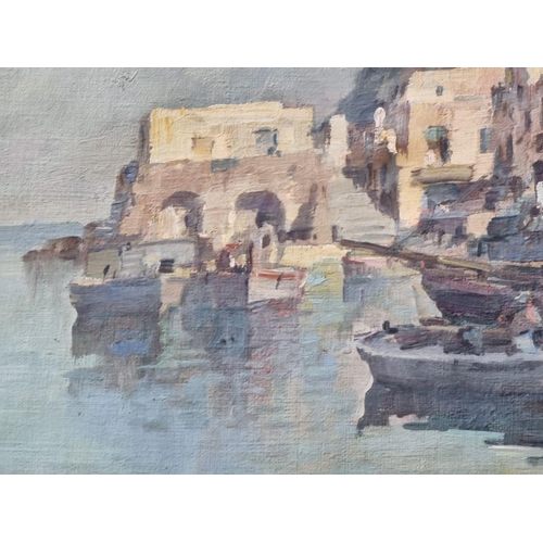 1248 - M Mar..., a Mediterranean harbour, indistinctly signed, oil on canvas, 49 x 70cm. ... 