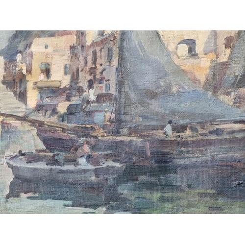 1248 - M Mar..., a Mediterranean harbour, indistinctly signed, oil on canvas, 49 x 70cm. ... 