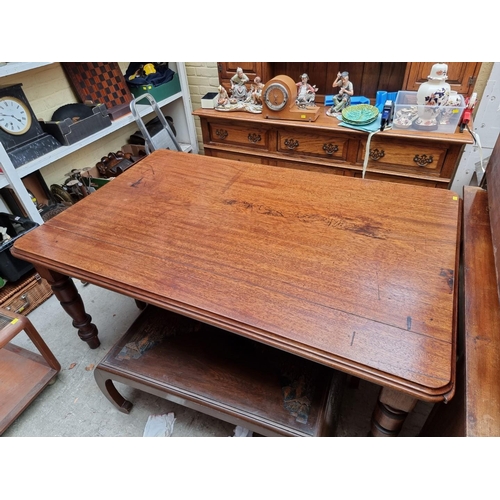 1249 - An unusual 19th century Irish mahogany and pitch pine dining table, 169cm long x 106cm wide. Provena... 