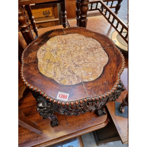 1260 - A Chinese carved hardwood and marble inset low table or jardiniere stand, 39cm high. ... 