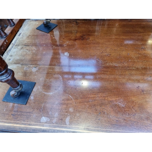 1263 - A circa 1900 mahogany and inlaid pedestal desk, 121.5cm wide. 