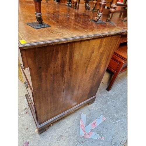 1263 - A circa 1900 mahogany and inlaid pedestal desk, 121.5cm wide. 