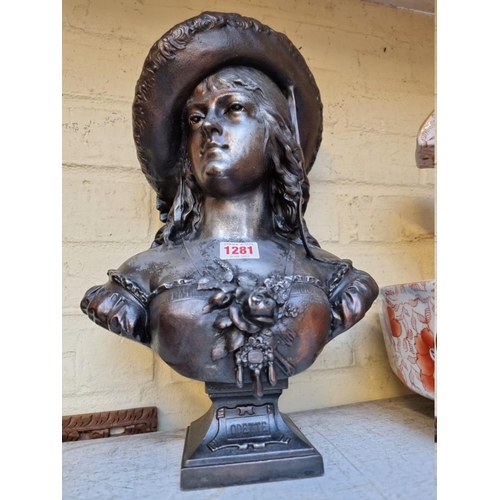 1281 - A spelter bust of 'Odette', 38cm high.