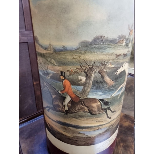 1363 - A vintage toleware stick stand, printed with a steeple chase scene, 50.5cm high.