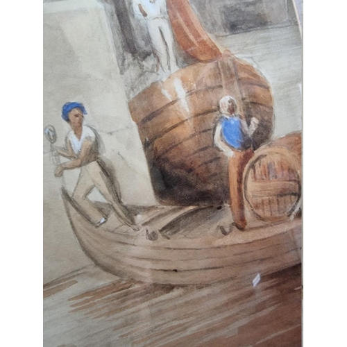 1369 - G G Beazley, a Mediterranean river scene, signed and dated 1848, watercolour, 52 x 40cm.... 