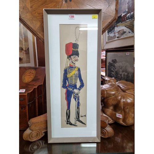 1386 - European School, a standing soldier, indistinctly signed, watercolour, 54 x 14cm. ... 