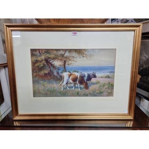 1389 - (ML) Edwin Bottomley, cattle in a coastal meadow, signed and dated 1921, watercolour and gouach... 