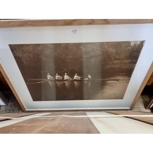 1400 - Photography: a black and white image of a rowing four, 40 x 60cm; together with another sepia image ... 