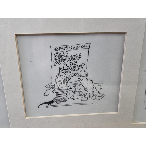 1403 - Stanley 'Mac' McMurtry (cartoonist), a set of ten pen and ink cartoons, largest 16.5 x 18.5cm, frame... 