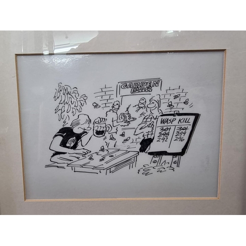 1403 - Stanley 'Mac' McMurtry (cartoonist), a set of ten pen and ink cartoons, largest 16.5 x 18.5cm, frame... 