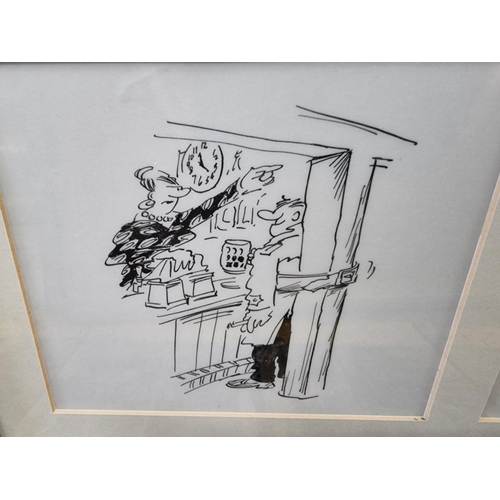 1403 - Stanley 'Mac' McMurtry (cartoonist), a set of ten pen and ink cartoons, largest 16.5 x 18.5cm, frame... 