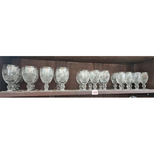 1428 - A collection of Waterford 'Colleen' pattern glasses, comprising: twelve wine glasses, 12cm high; six... 