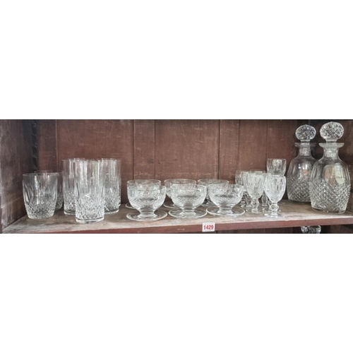 1429 - A collection of Waterford 'Colleen' pattern glassware, comprising: a pair of decanters and stoppers;... 